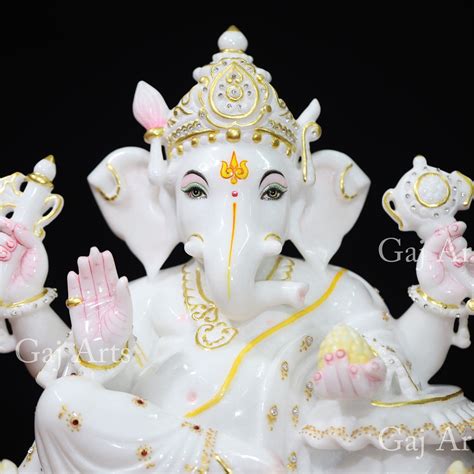 Super White Vietnam Marble Ganesh Idol | 17 Inch – Gaj Arts