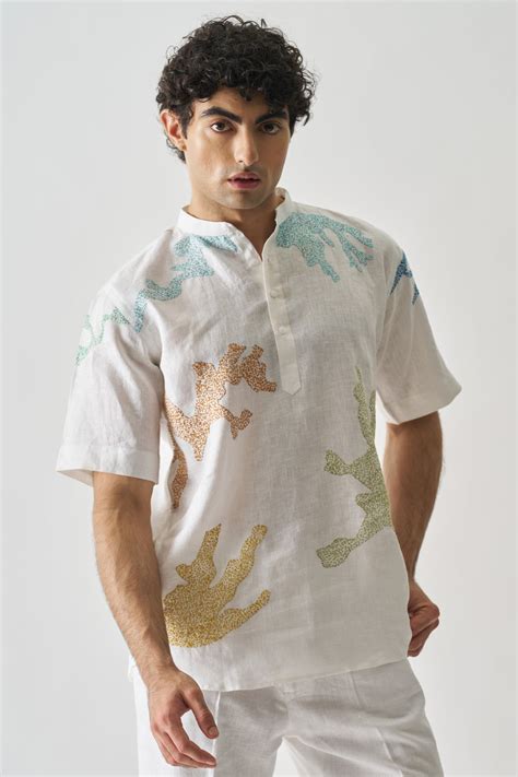 CANVAS OF COLOURS - HAND EMBROIDERED UNISEX PURE LINEN SHIRT ...