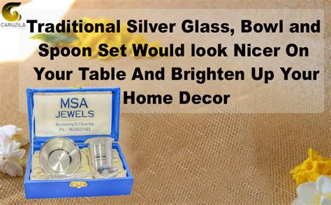 Buy MSA Jewels Pure Silver Solid Bowl With Glass And Spoon Set ( Silver ...