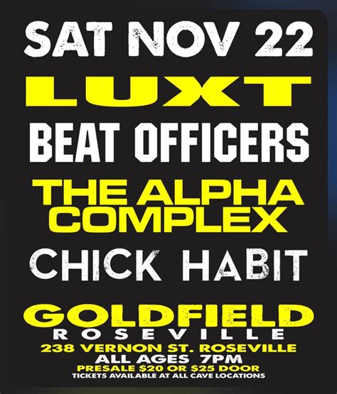 LUXT, Beat Officers, The Alpha Complex, Chick Habit, Goldfield ...