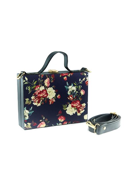 Get Two-Tone Floral Printed Navy MDF Box Bag at ₹ 1599 | LBB Shop