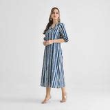 Buy Indigo Contemporary Dabu Inspired Cotton Dress with V Neckline ...