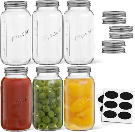 Amazon.com: 32 Oz Mason Jars With Lids, Labels and Measures! 6-Pack ...