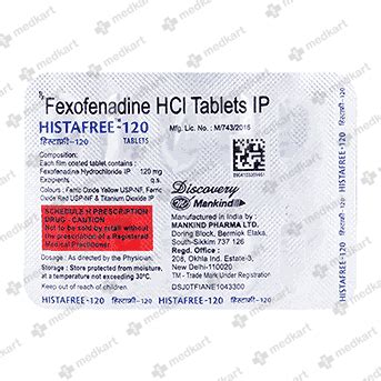 HISTAFREE 120MG TABLET 10'S : View Price, Combination and Alternatives ...