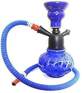 RAS Deco Glass Hookah Blue Pot Kharbuza Shaped with Black Stem, 15 Cm ...