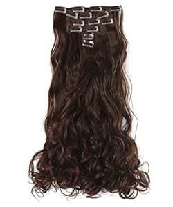 DELUXE HAIR 6 Pcs 14 Clips Based Straight Brown Synthetic Hair ...