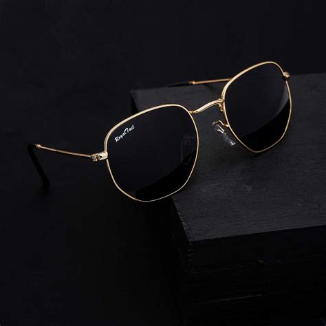 Tirana Unisex Black Glass and Gold Frame Hexagonal Sunglasses – Royaltail