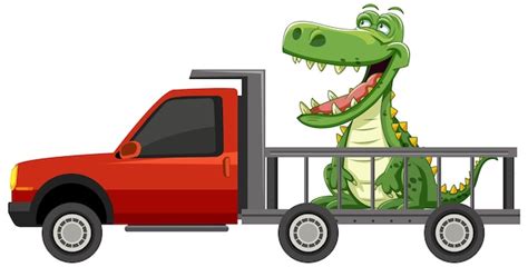 Cartoon alligator riding in pickup truck | Free Vector