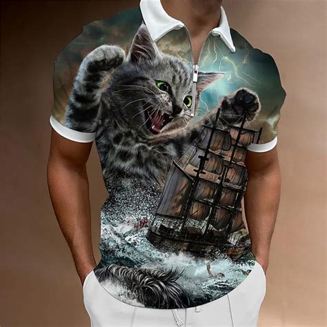 Men's Tiger Zip Polo Shirts Golf Shirt Short Sleeve Polo Shirts ...