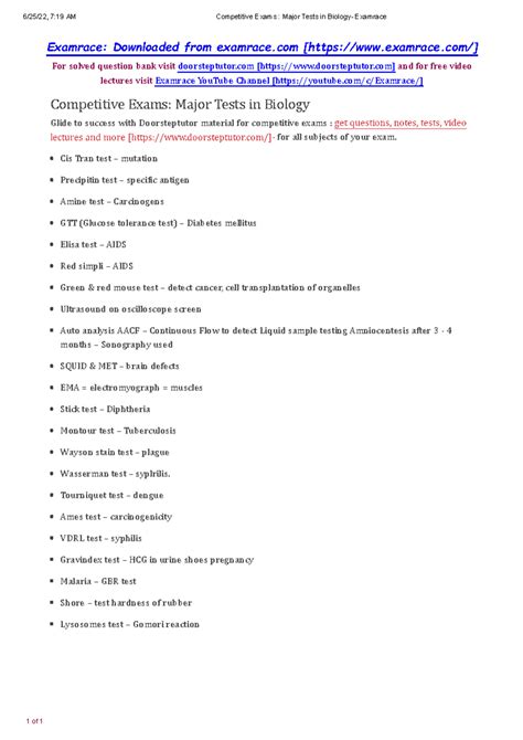 Major Tests in Biology - All indian Institute of medical science. - 6 ...
