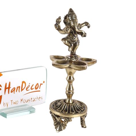Dancing Ganesha Over Ethnic Legs Five Oil Wick Brass Diya