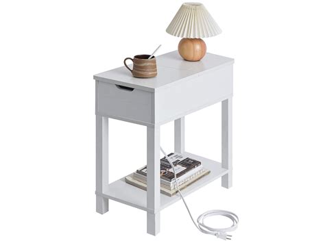 Labcosi Modern Farmhouse Side Table, White Narrow End Table with ...