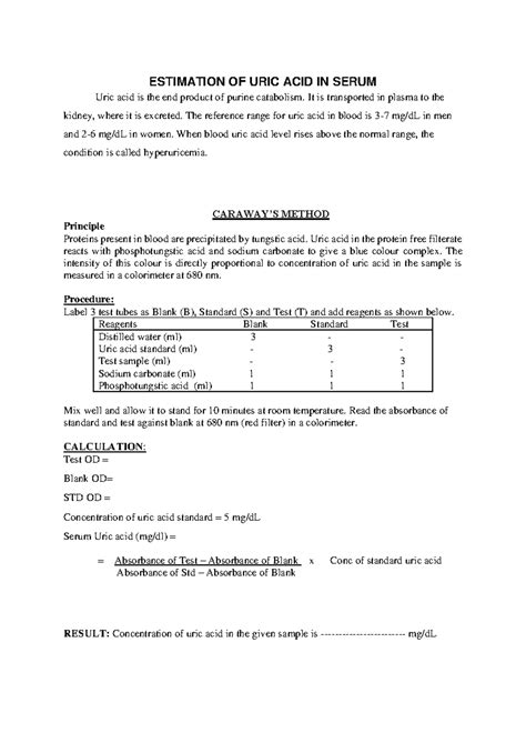 Mbbs Estimation OF URIC ACID IN Serum - ESTIMATION OF URIC ACID IN ...