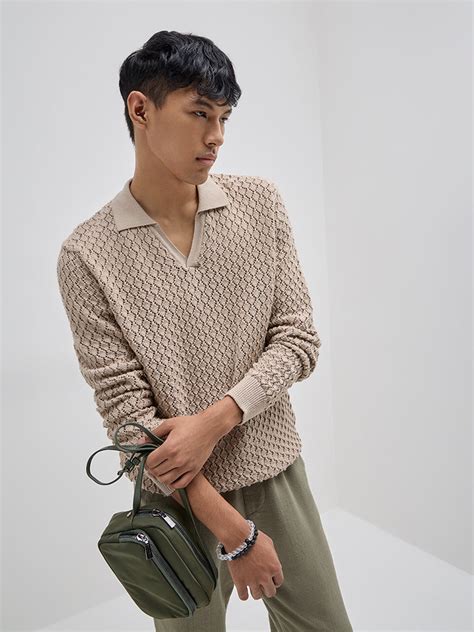 Buy ETA Taupe Knit-Textured Relaxed-Fit T-Shirt from Westside