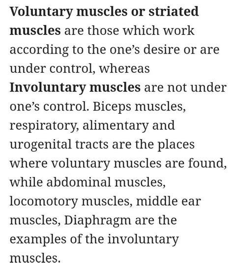 Differentiate between voluntary and involuntary muscles. Give one ...