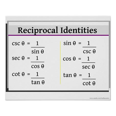 Trigonometry Poster: Reciprocal Identities Poster | Zazzle | Math ...