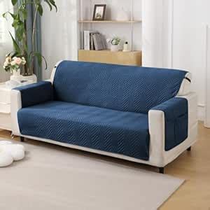 HOKIPO Polyester Quilted 3 Seater Sofa Cover Mat With Pockets, Navy ...