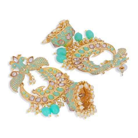 Sukkhi Ethnic Pearl Gold Plated Peacock Meenakari Jhumki Earring for W ...