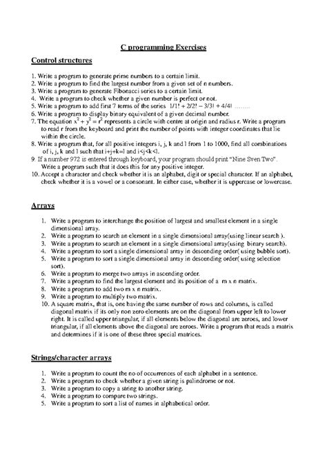 C Programming Exercises - Control Structures, Arrays & Strings 2024 ...