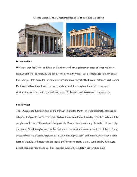 Comparison of Greek Parthenon vs Roman Pantheon - Studocu