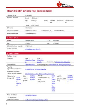 Heart Health Check risk assessment Doc Template | pdfFiller