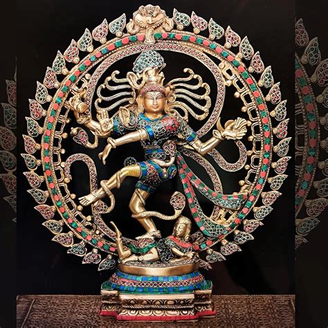 Buy Brass Natraj Dancing Statue in Multi Gemstone Handwork Showpiece ...