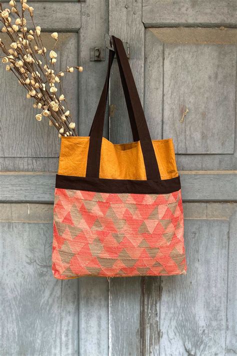 Unisex Mustard Yellow with Multi Colour Chindi Patch Pocket Tote Bag ...