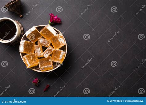 Rahat Locum Turkish Delight and Coffee Stock Photo - Image of rahat ...