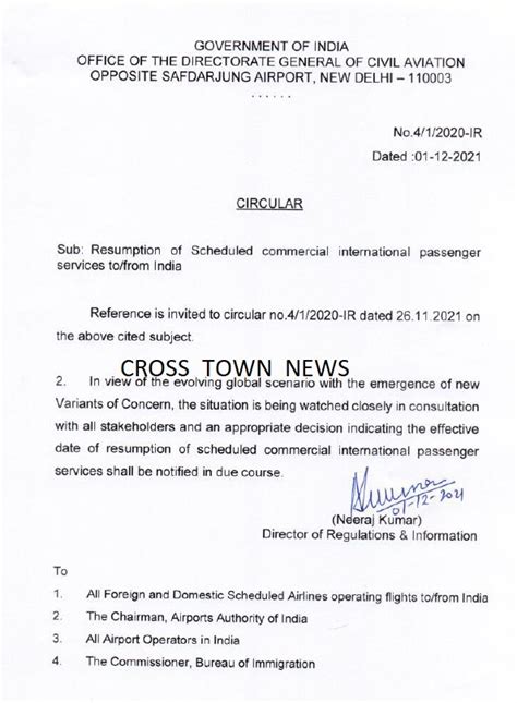 Govt to notify on date of resumption of scheduled international ...