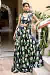 Buy Black Modal, Satin Square Neck Tina Floral Print Lehenga Set For ...