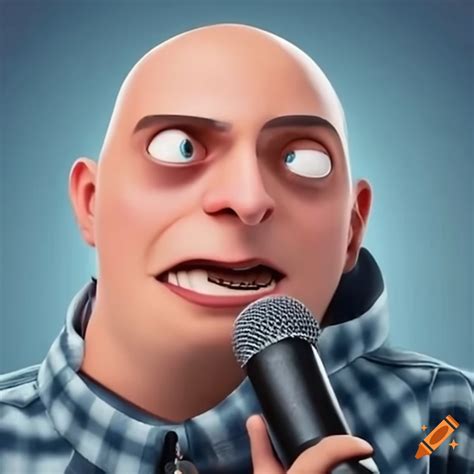 Funny image of a bald guy singing with a microphone on Craiyon