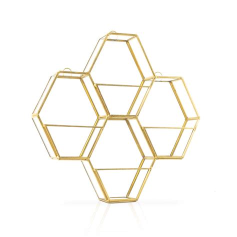 Buy Black Velvet Studio Wall shelf Metal Vintage Gold Hexagonal ...