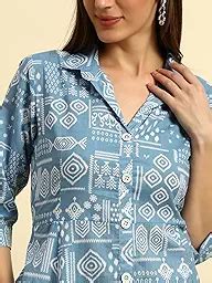 Buy Women’s Blue Cotton Printed Midi Dress – Button Down Shirt Collar ...