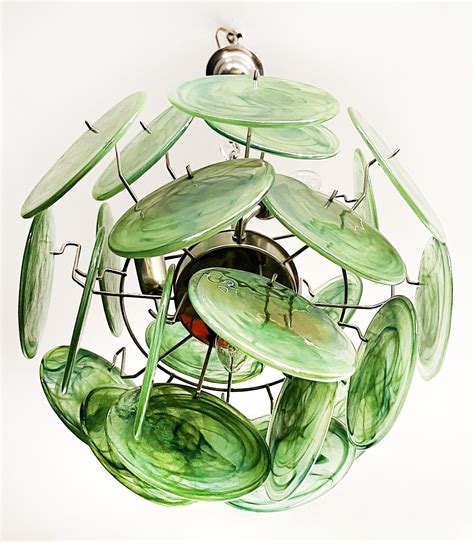 Beautiful 1970’s Vintage Italian Murano chandeliers - 24 green disks For Sale at 1stDibs ...