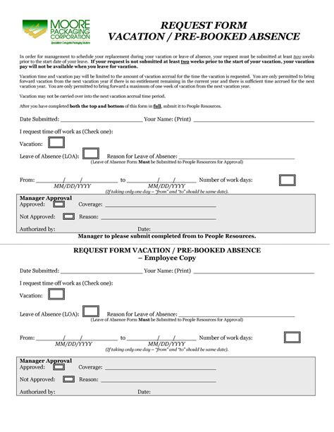 Image result for Leave Request Form Example