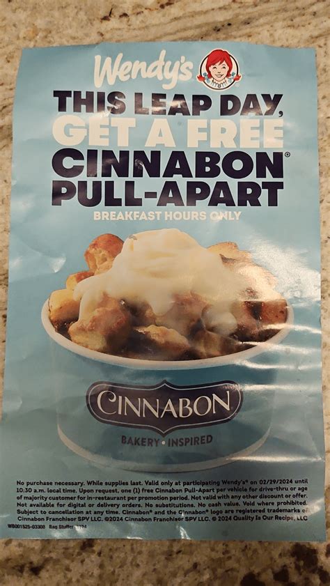 Wendy's free Cinnabon pull apart : r/freebies