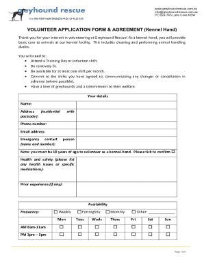 Fillable Online 2023 Volunteer Application Form for Greyhound Rescue ...