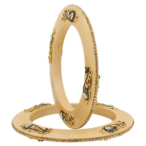 Sukriti Rajputi Royal Peacock Embellished Lac Kada Cream Bangles Jewel ...