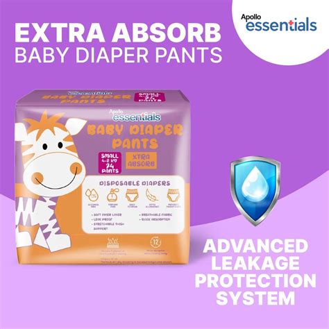 Apollo Essentials Extra Absorb Baby Diaper Pants Small, 74 Count Price ...