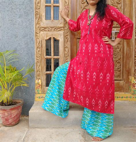 IKAT KURTI PALAZZO SET FOR WOMEN – www.soosi.co.in