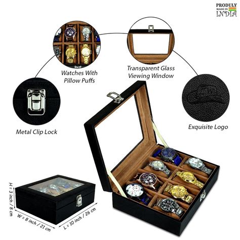 8 Slot Unisex Sleek Watch Organizer Box With Viewing Window ...