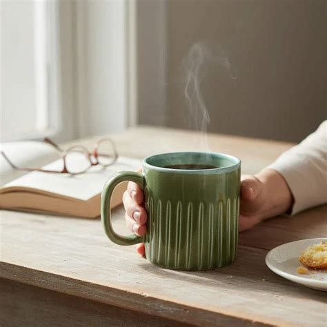 Cacti Rib: Ribbed Green Ceramic Mug for Hot Coffee & Milk – RUSTIC STONE
