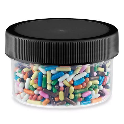 Clear Round Wide-Mouth Plastic Jars Bulk Pack - 1 oz, Black Cap S ...