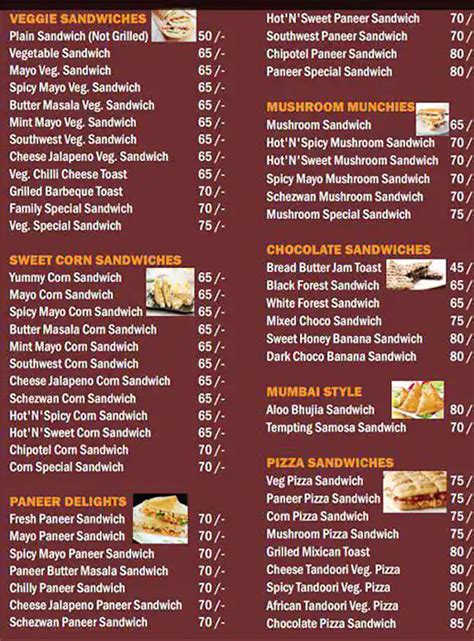 Menu at The Chennai Sandwich Shop, Chennai, 2