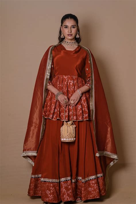 Rust Brown cowl lehenga set – The Ray Label