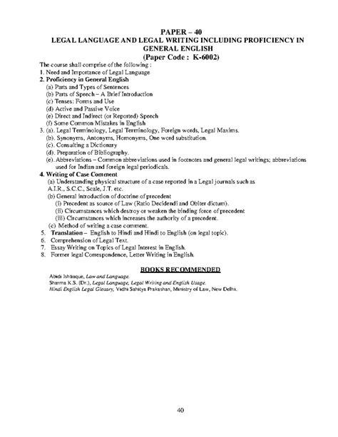 PAPER 40: Legal Language & Writing Syllabus (LL.B. 3 Year) - Studocu