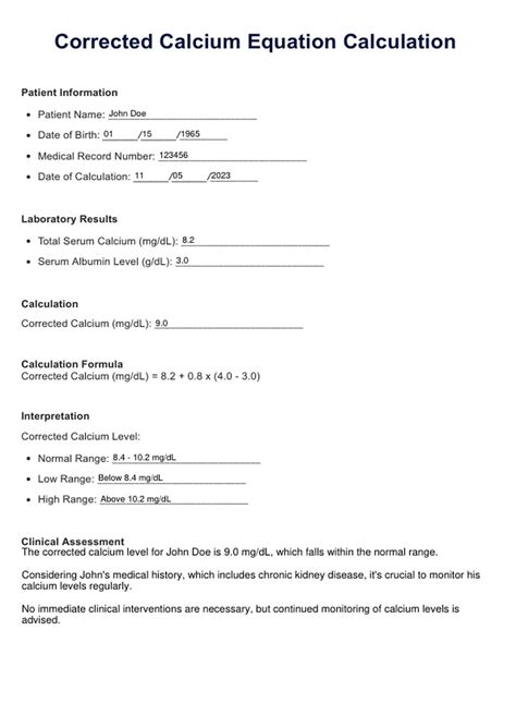 Corrected Calcium Equation & Example | Free PDF Download