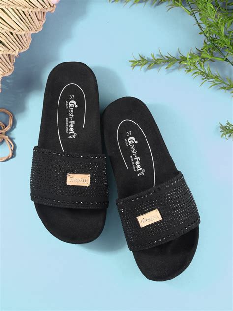 Jessica Black Orthopedic Sliders For Women – Fresh Feet