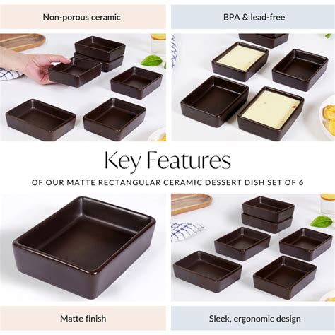 Matte Brown Rectangular Ceramic Dessert Dish Set Of 6 Online - Premium ...