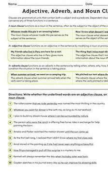 English clauses exercise Noun clause Adverb clause Adjective clause ...